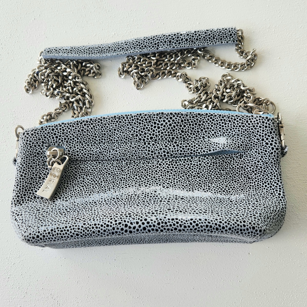 Sorial Pebbled Light Gray Crossbody with Silver Chain